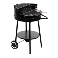 DKD Home Decor Portable Charcoal Barbecue with Wheels - Compact BBQ Grill 59x49.5x82cm - Black Steel Mobile Garden Grill