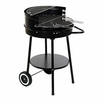 DKD Home Decor Portable Charcoal Barbecue with Wheels - Compact BBQ Grill 59x49.5x82cm - Black Steel Mobile Garden Grill