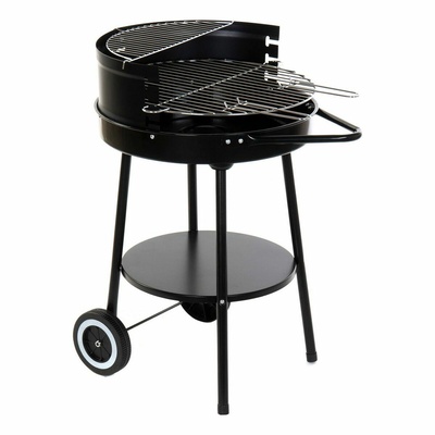 DKD Home Decor Portable Charcoal Barbecue with Wheels - Compact BBQ Grill 59x49.5x82cm - Black Steel Mobile Garden Grill