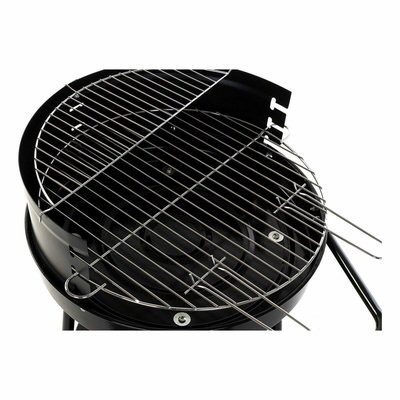 DKD Home Decor Portable Charcoal Barbecue with Wheels - Compact BBQ Grill 59x49.5x82cm - Black Steel Mobile Garden Grill