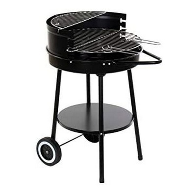 DKD Home Decor Portable Charcoal Barbecue with Wheels - Compact BBQ Grill 59x49.5x82cm - Black Steel Mobile Garden Grill